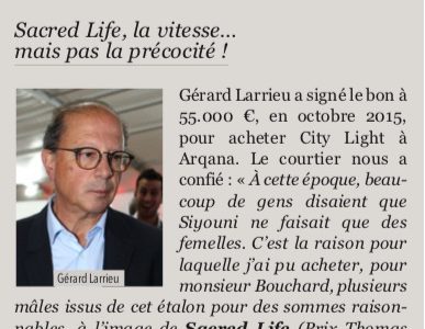 SACRED LIFE highlighted in the Jour de Galop